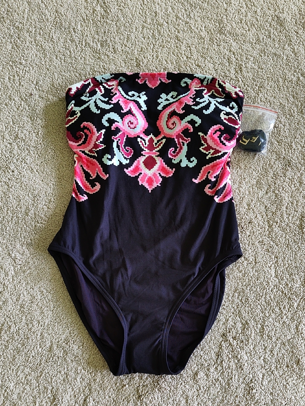 katespade Black One-Piece Swimsuit Mosaic Print Strapless